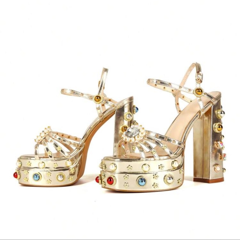 Gold platform pumps Cleo platform gem 💎 shoes